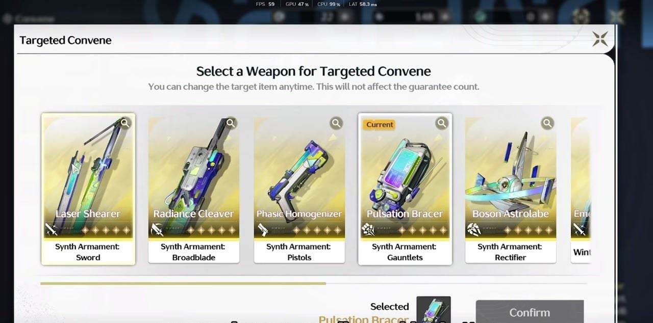 Consejos de Wuthering Waves: Selector de armas estándar en la Convocatoria dirigida