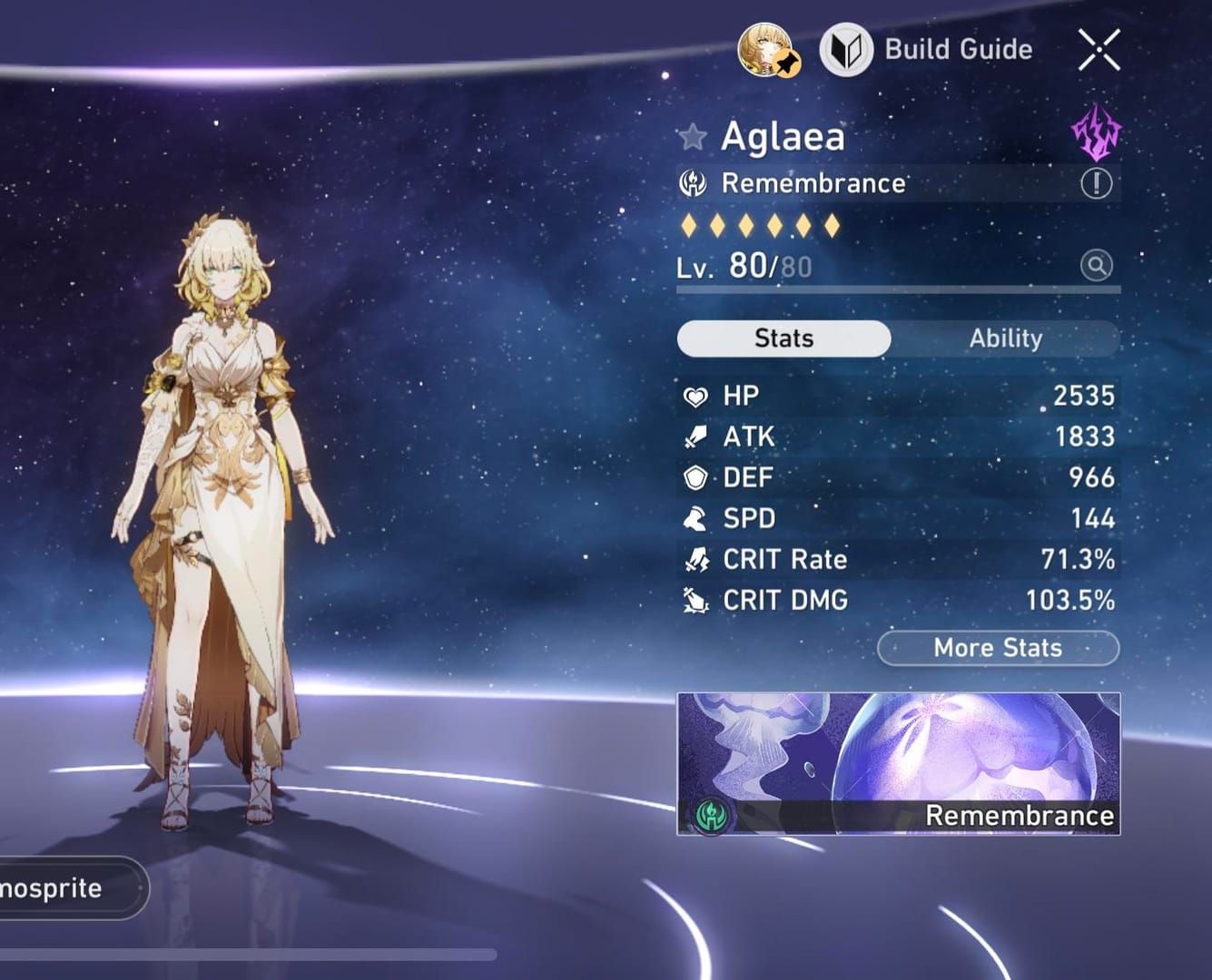 Honkai Star Rail Aglaea Relikt-Ausrüstung mit GES-Schuhen und Substats