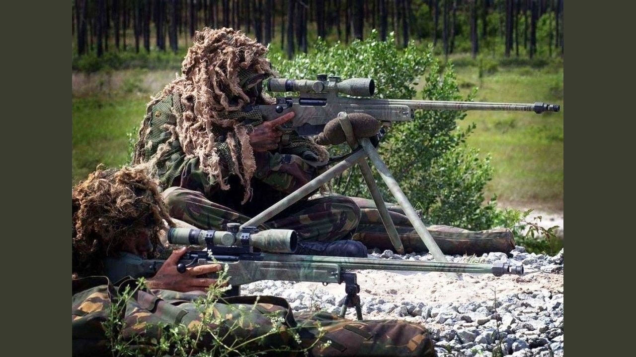 Long-range sniper setup with scoped bolt rifles