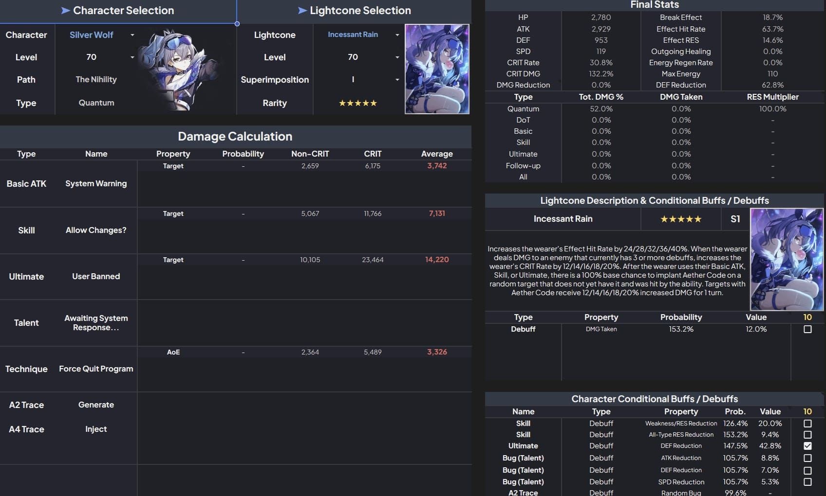 Phainon damage comparison chart Night on the Milky Way vs Make the World Clamour