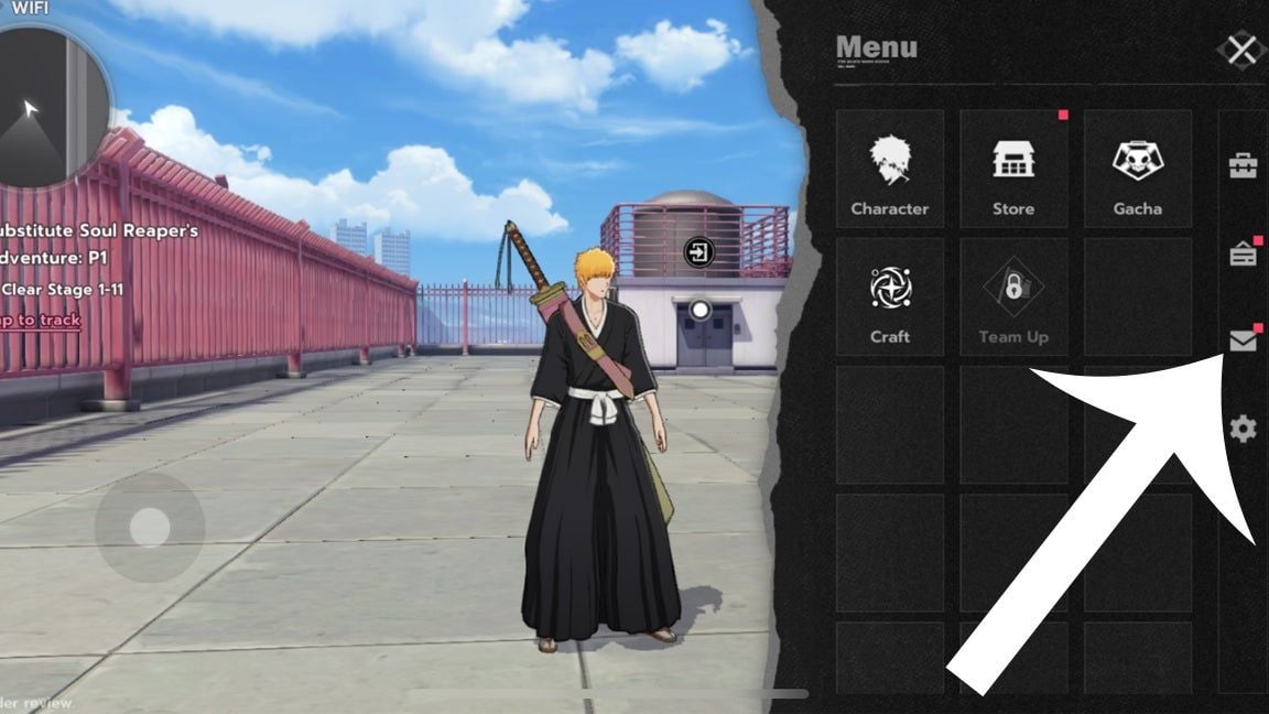 In-game mailbox claiming rewards in BLEACH Soul Resonance