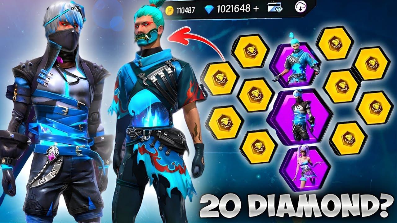 Peças do pacote Azul Ártico do Free Fire: cabeça, máscara, peitoral, calça e calçados