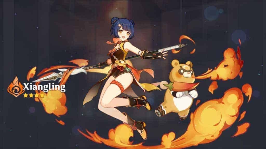 Xiangling performing Pyronado in a multi-target vaporize team in Genshin Impact
