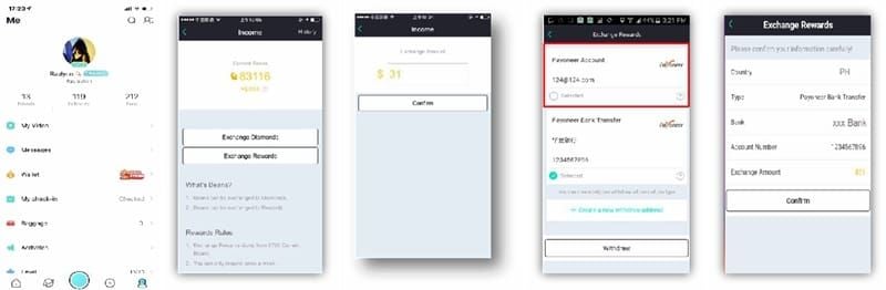 Bigo Live withdrawal interface showing cash-out options and transaction requirements