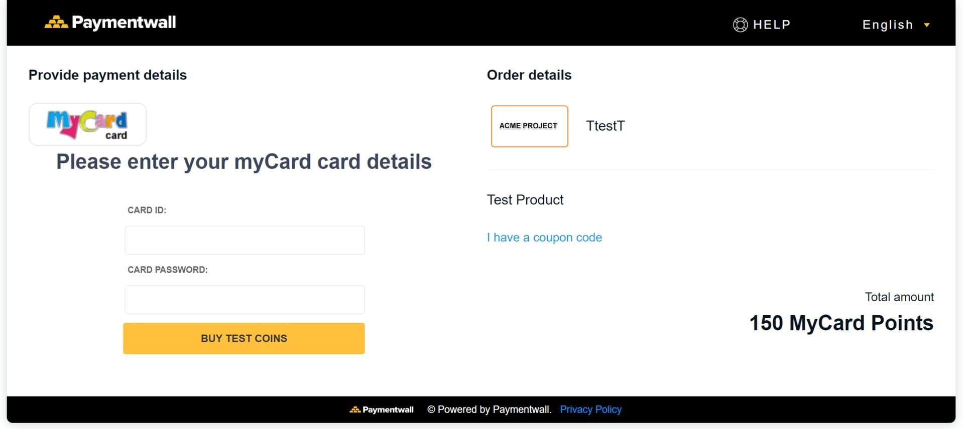 MyCard (TW) Payment Center interface for Aion2 TW top-up