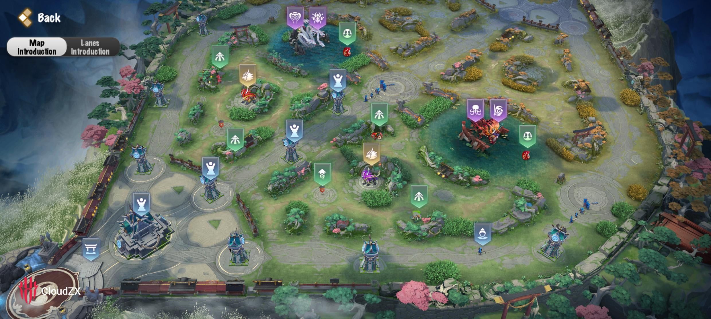 Jungle camp layout across the river in Onmyoji Arena