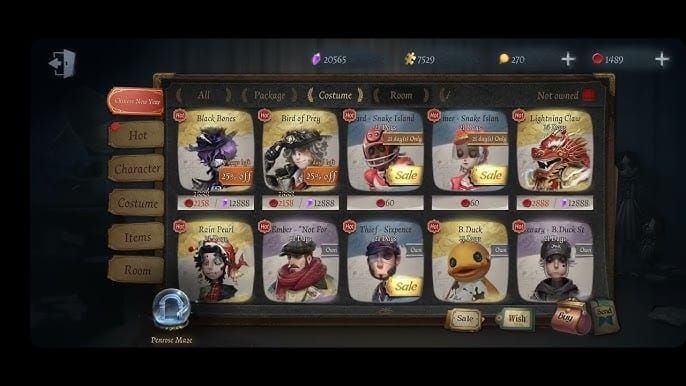 영수 스킨 구매를 위한 제5인격 게임 내 상점 인터페이스