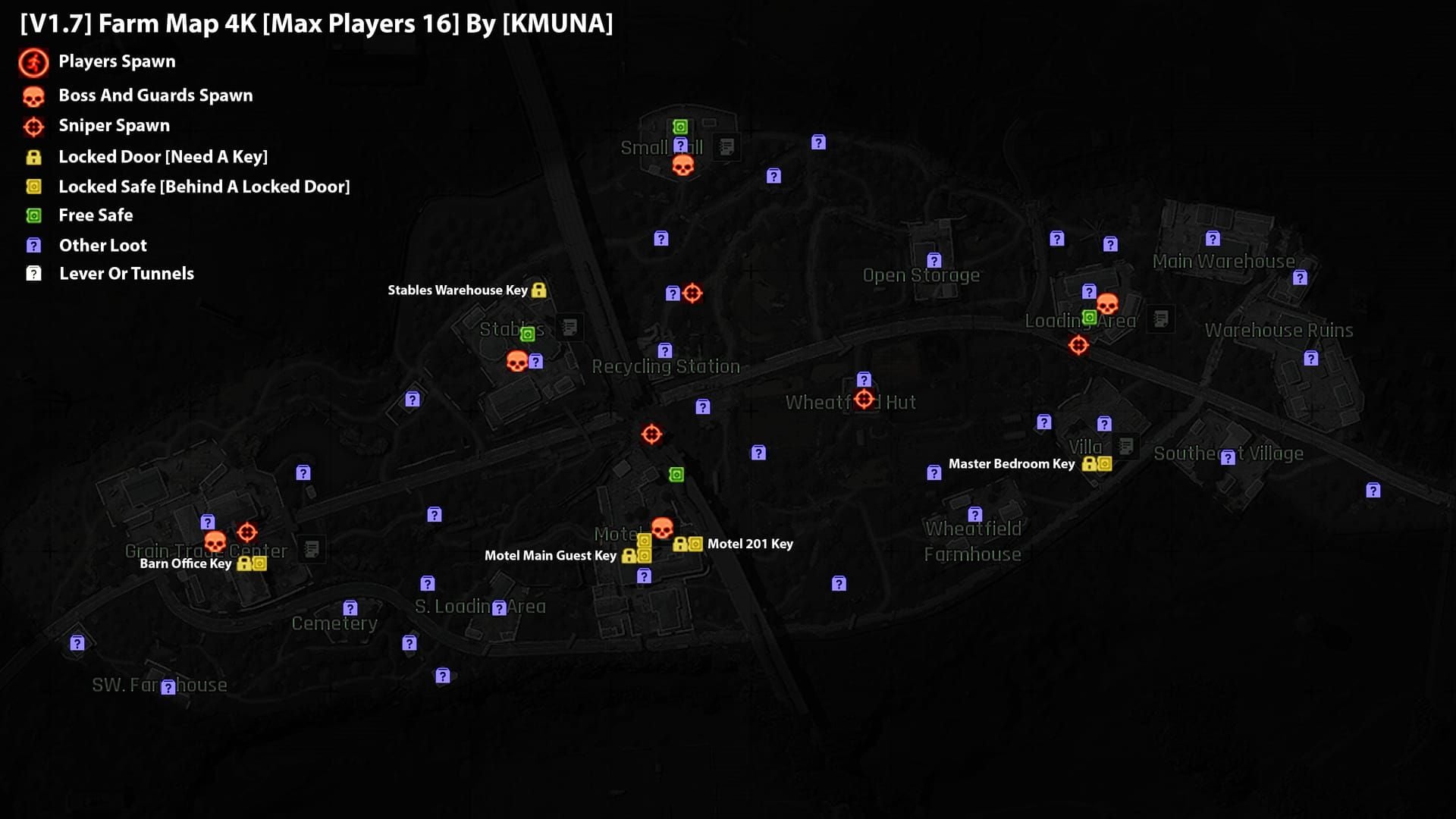 Arena Breakout Farm-map met kluislocaties voor het farmen van Fortune Elephant
