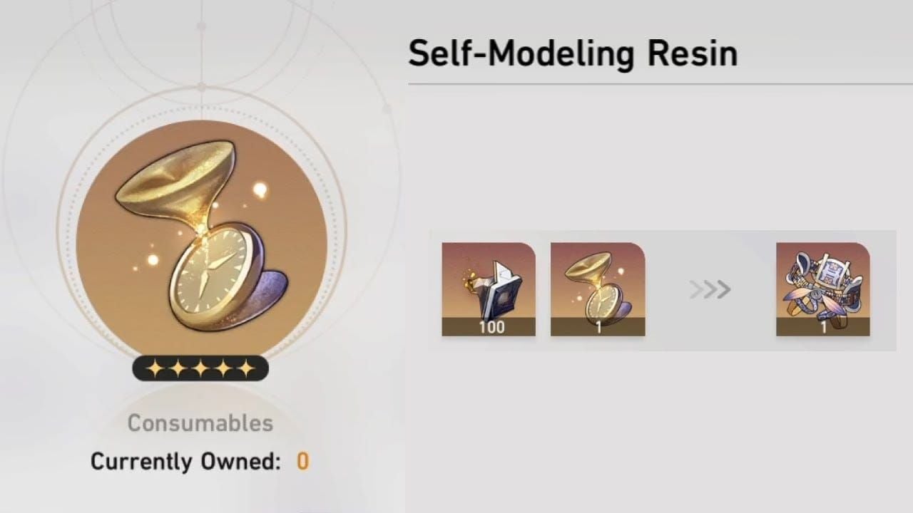 أيقونة عنصر Honkai Star Rail Self-Modeling Resin تظهر مادة إعادة تدوير الآثار الممتازة