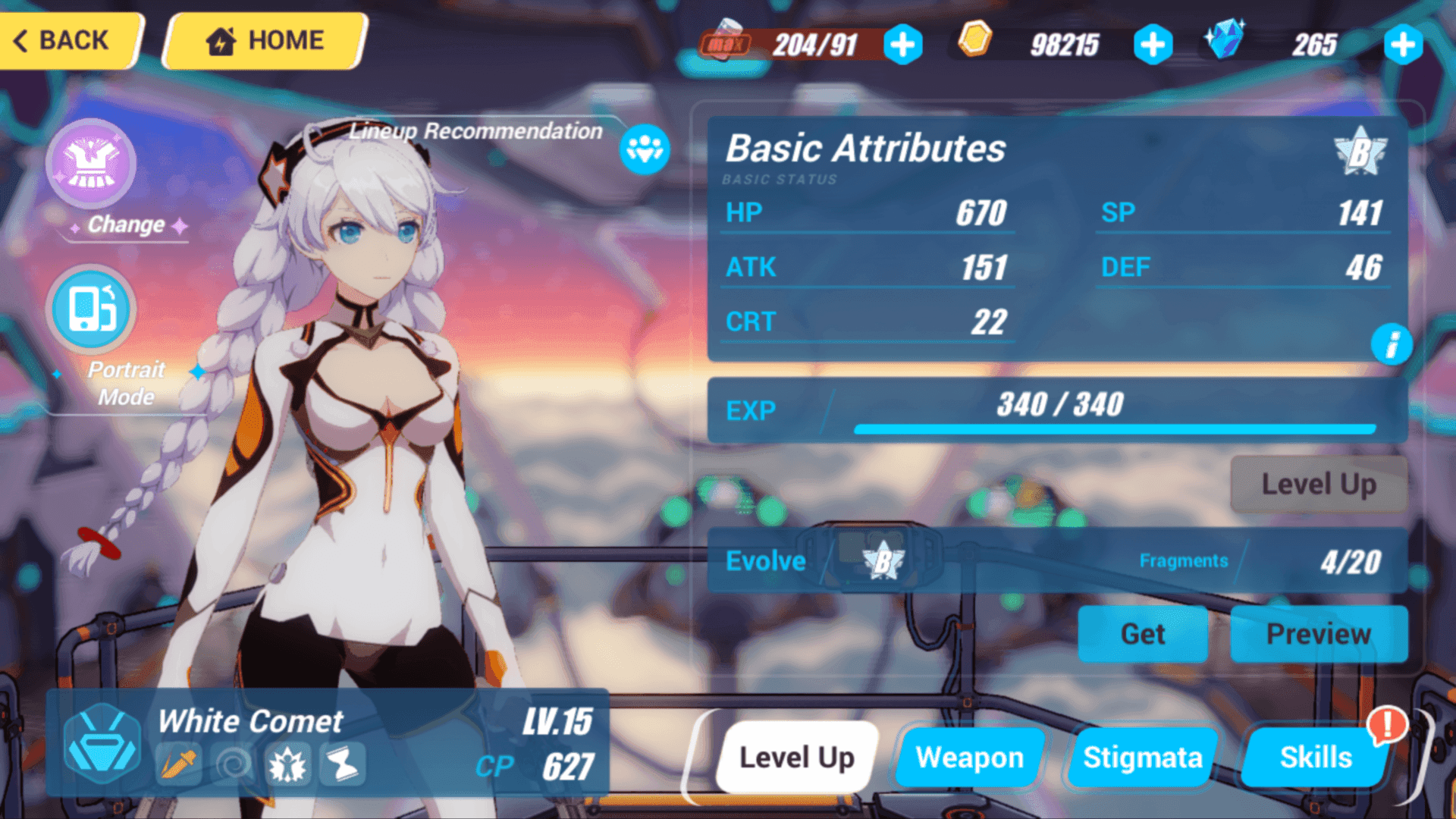 Interface des statistiques de personnage montrant les distributions de stats optimales dans Honkai Star Rail