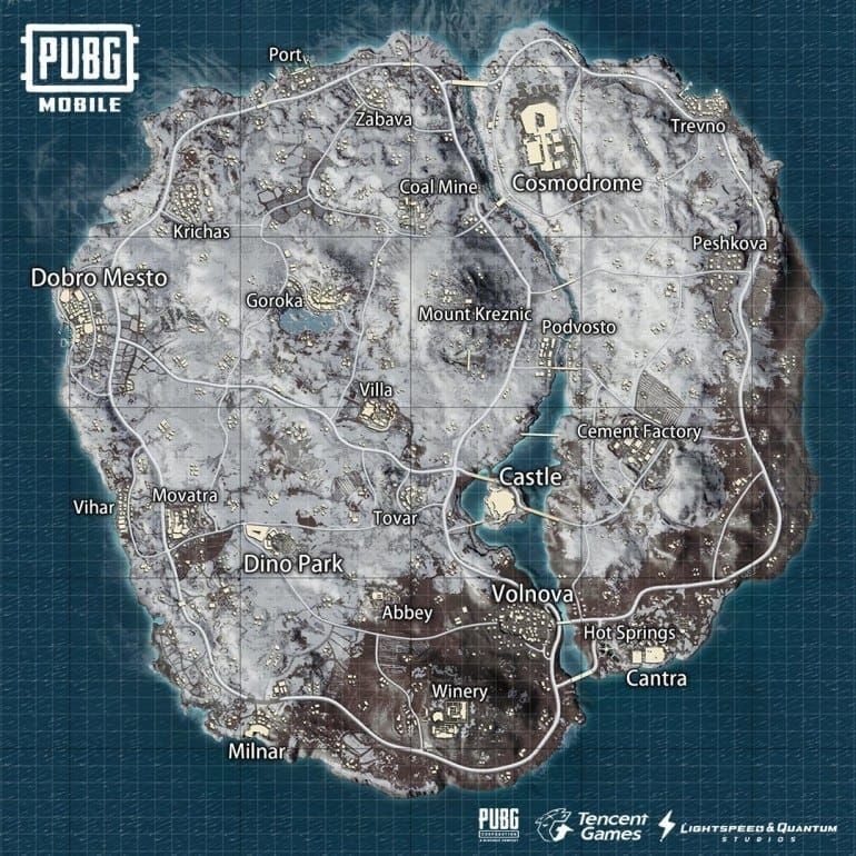 Peta PUBG Mobile Frosty Funland menunjukkan permukaan es dan mobil salju