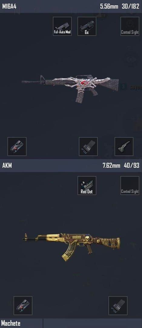 Jumelage optimal AR/DMR de PUBG Mobile montrant la combinaison d'armes M416 et Mini-14