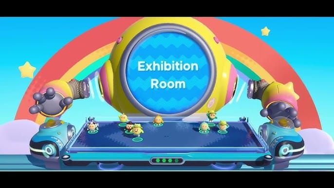 Скриншот Eggy Party: входная зона Выставочного зала со статуей Нефритового Дракона, бронзовым сосудом Дин и осколками керамики