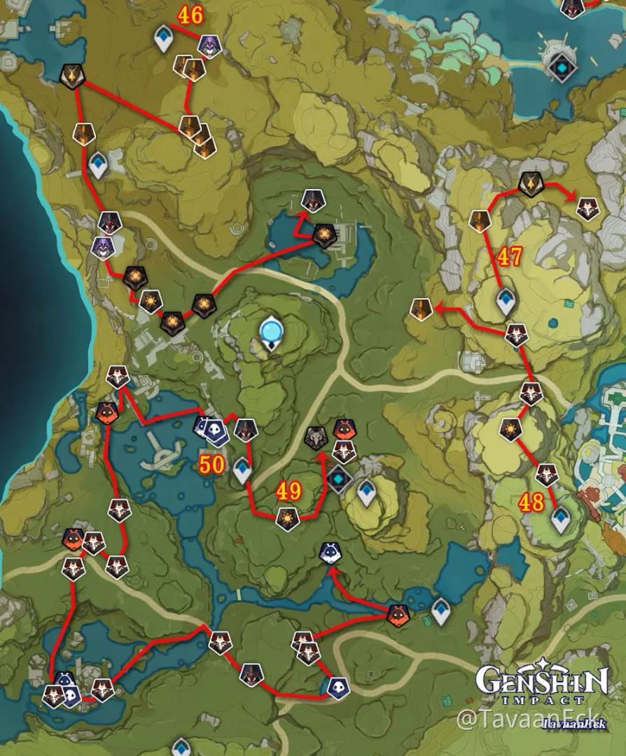 Genshin Impact elite enemy farming route guide map
