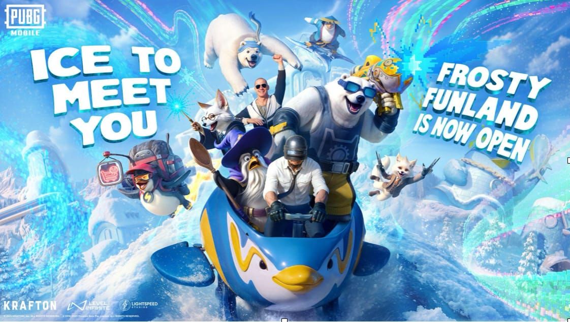 Guía de puntos de referencia visuales de PUBG Mobile Frosty Funland con escultura de hielo y Cofres de Pingüino