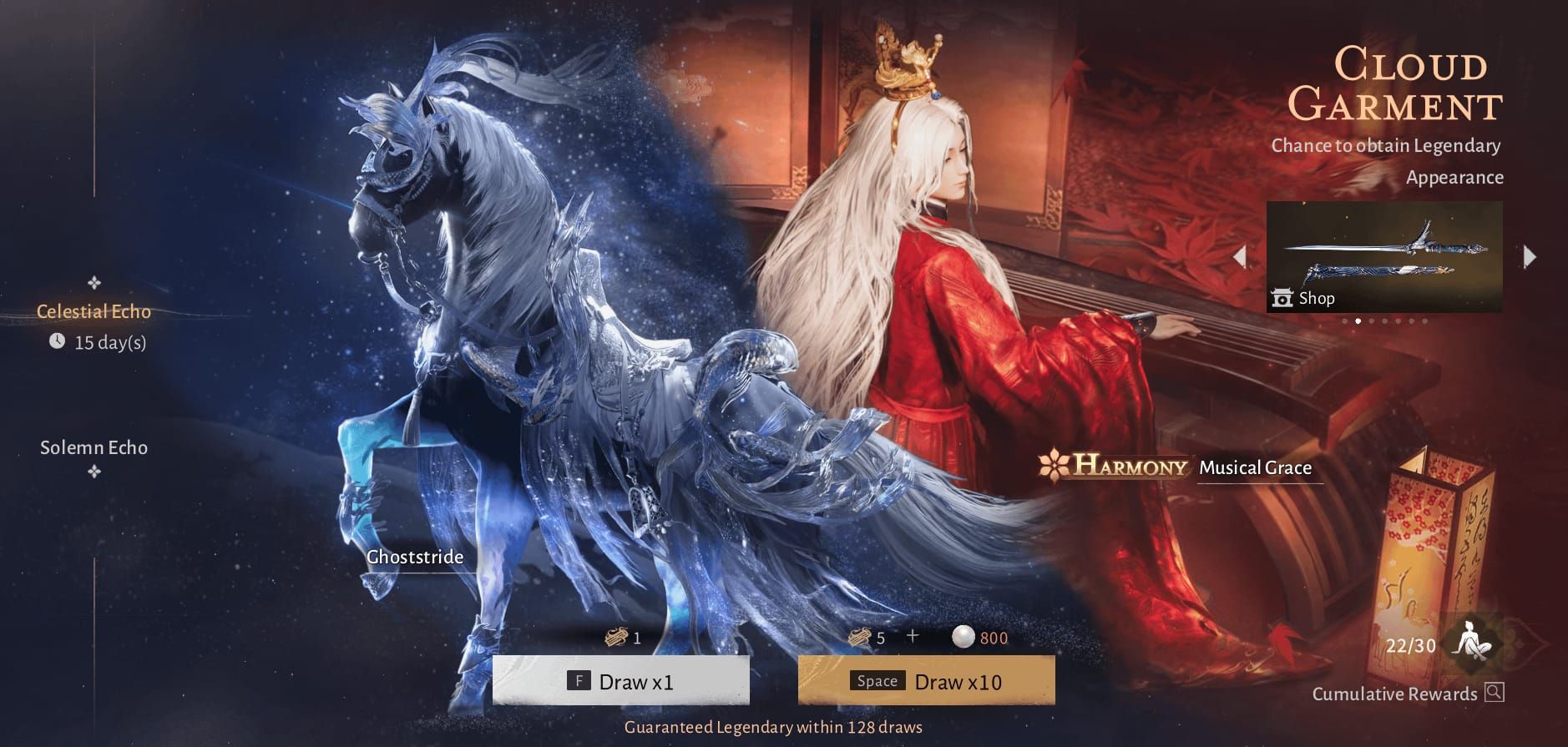 Tangkapan layar penghitung pity 150 tarikan Where Winds Meet Celestial Echo