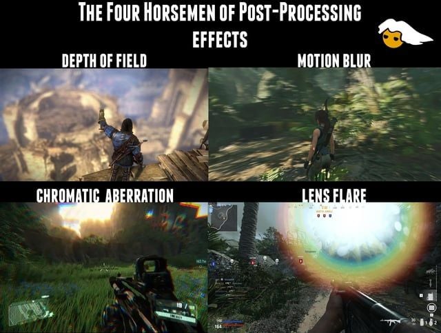 In game display menu sliders showing motion blur depth of field and field of view