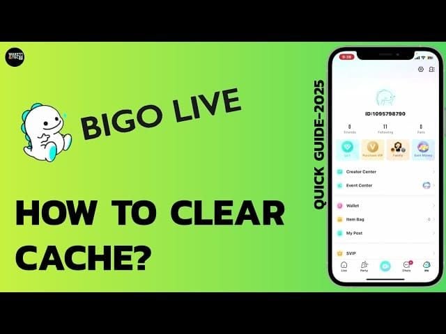 Tangkapan skrin pembersihan cache aplikasi Bigo Android dan iOS