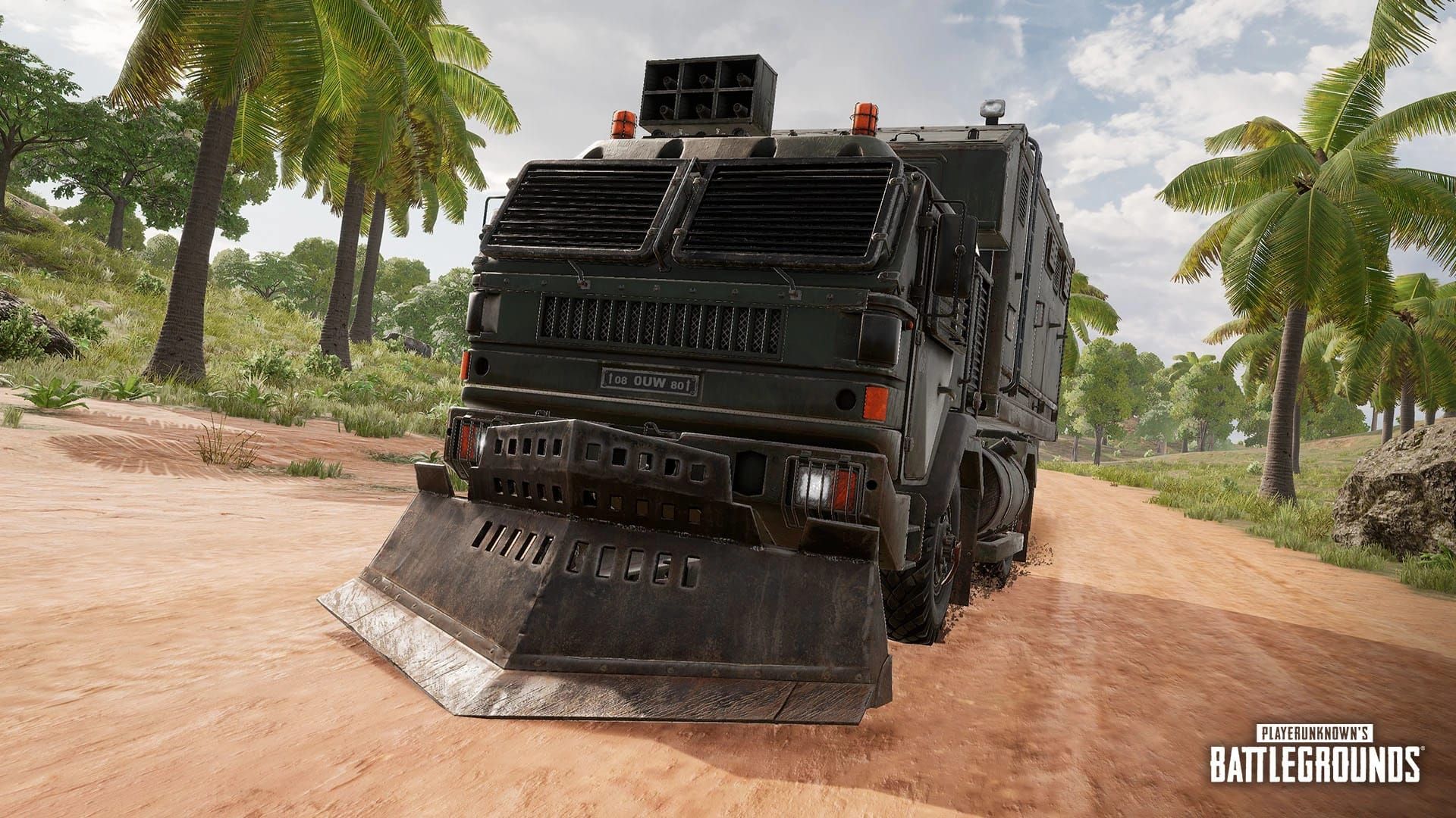 Screenshot of PUBG Mobile Loot Truck in motion on Erangel
