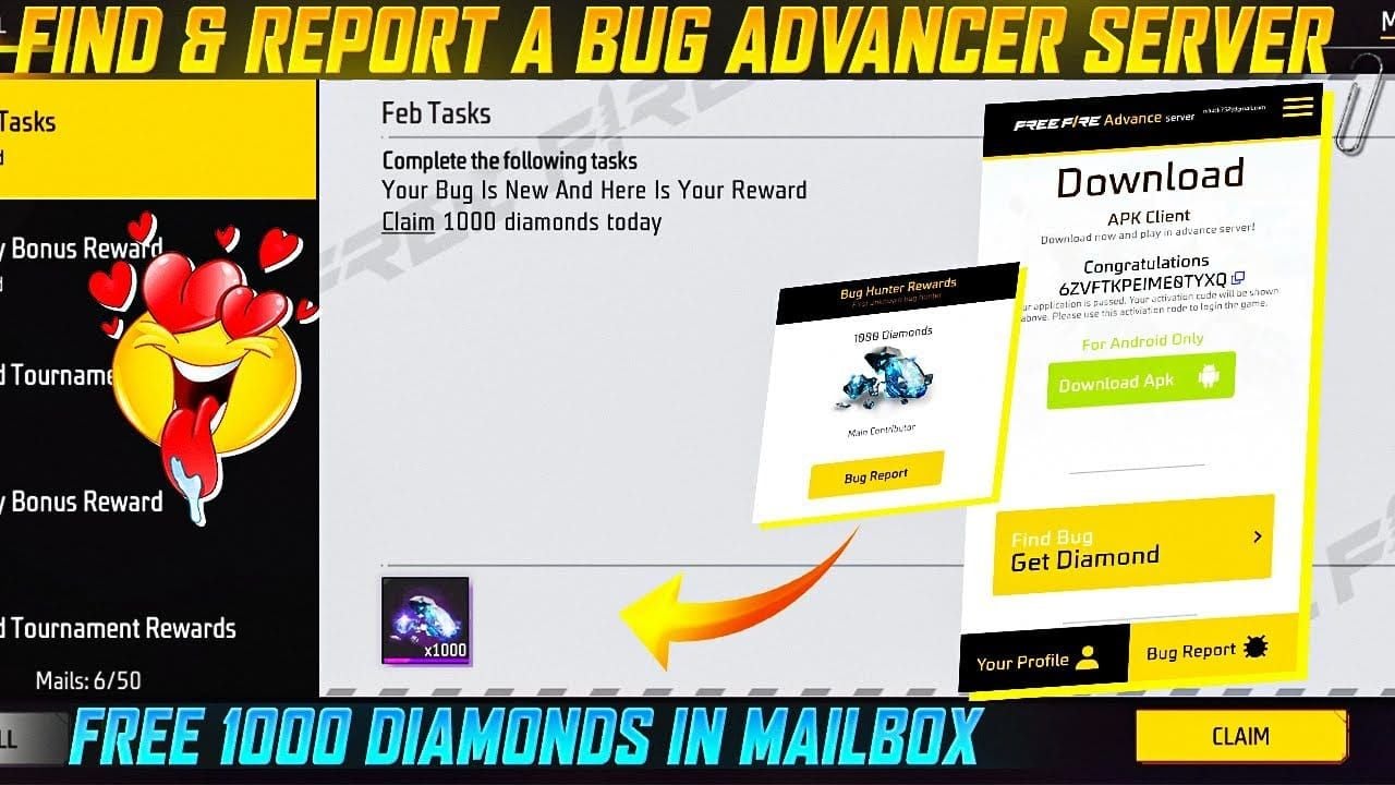 Interfaz de informe de bugs en el juego de Free Fire