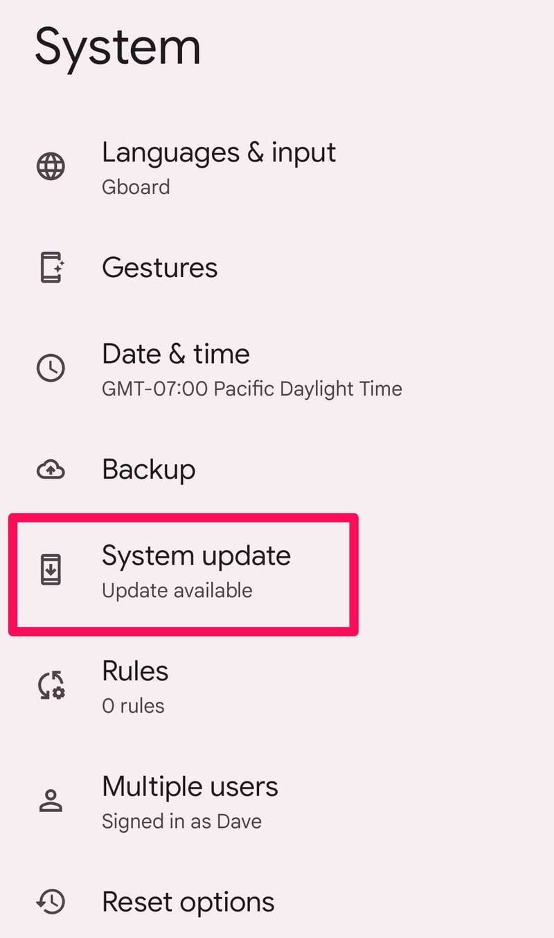 Android software update screen showing check for update option