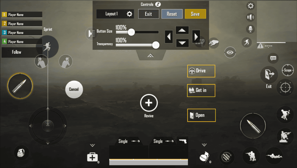 Интерфейс сенсорного управления PUBG Mobile, показывающий оптимальное расположение пальцев для бросков гранат