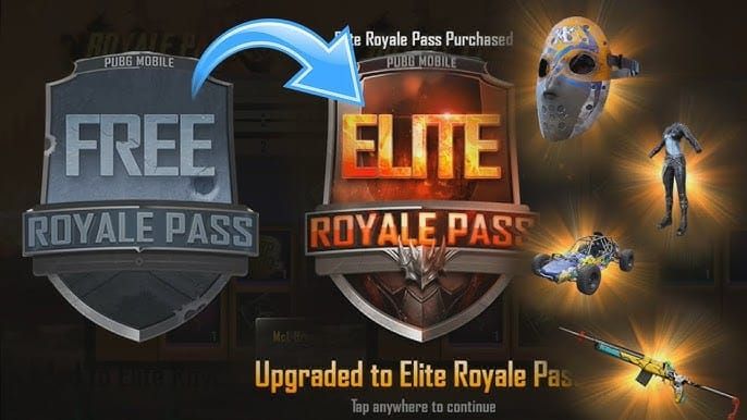 PUBG Mobile Royale Pass interface showing Elite Pass upgrade options and pricing