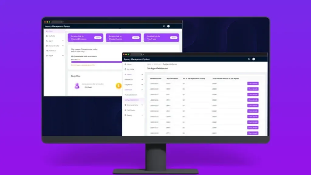 Chamet agent dashboard showing earnings tracking and commission monitoring features