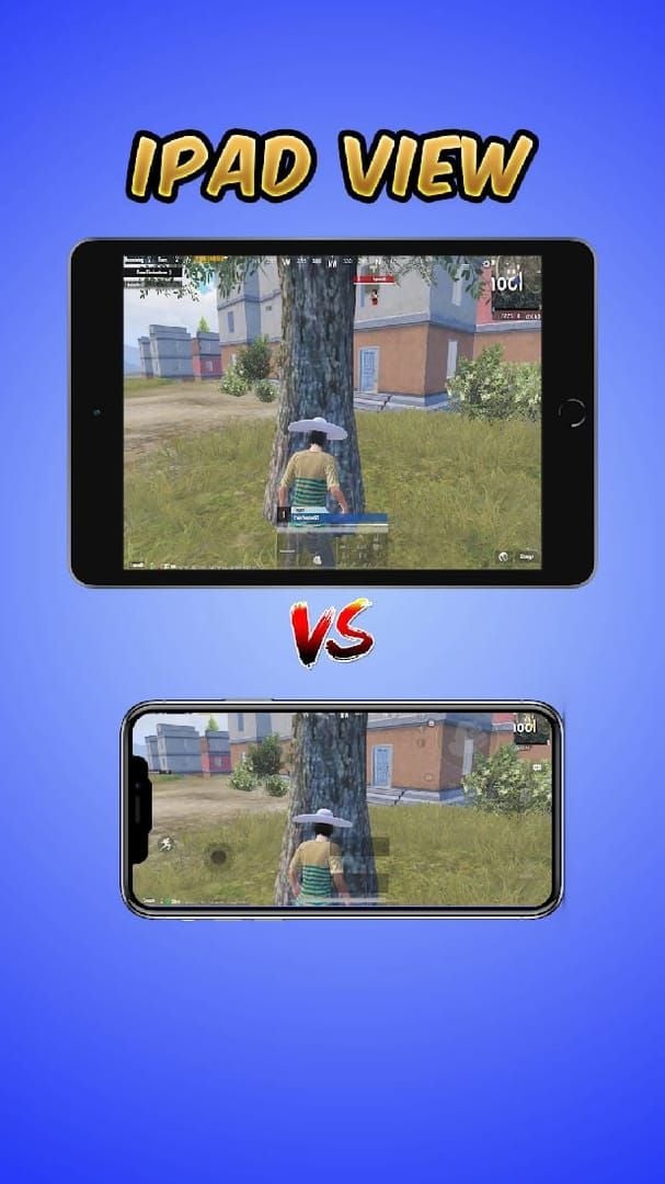PUBG Mobile iPad view showing expanded field of view compared to iPhone screen size