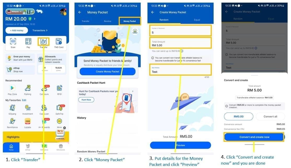 Interfaz de ajustes de seguridad de Touch 'n Go eWallet con PIN y biometría
