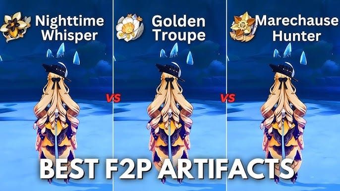 Artifact sets recommended for Navia including Nighttime Whispers and Marechaussee Hunter