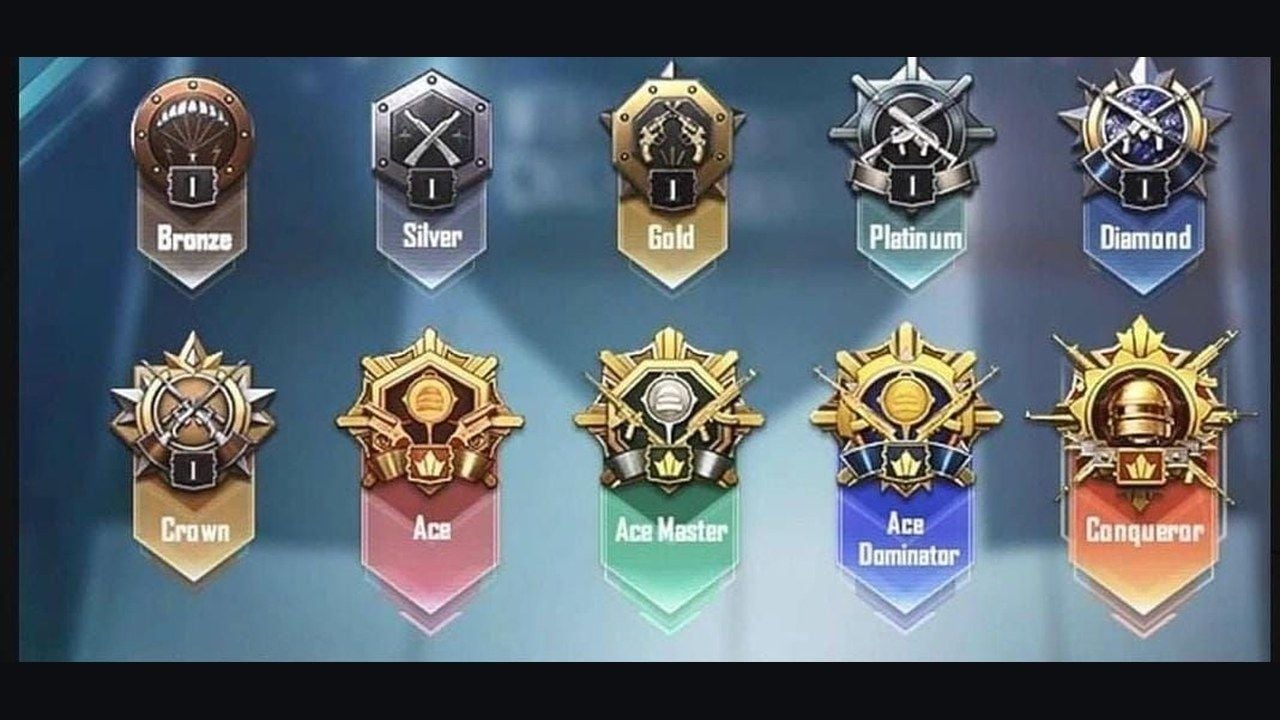 PUBG Mobile रैंक बैजेस Bronze से Conqueror तक जिसमें Ace Master और Ace Dominator शामिल हैं