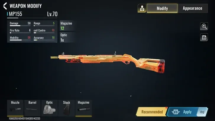 Skin senjata Blood Strike MP155 menunjukkan desain unik dan efek visual