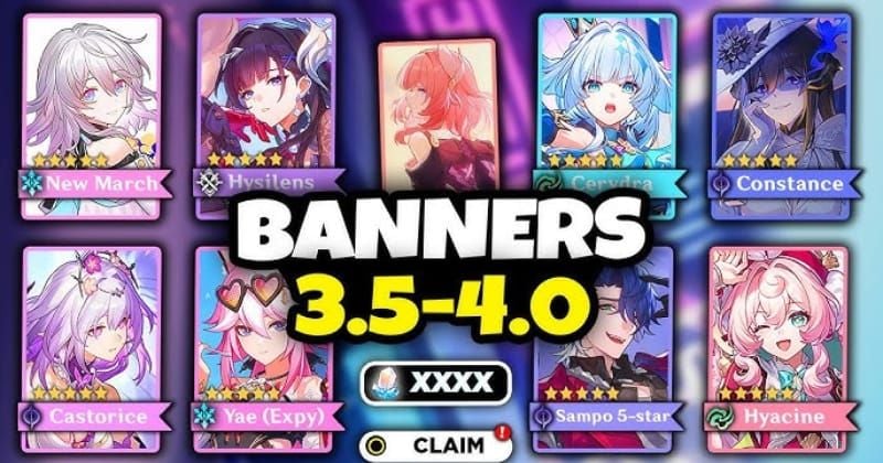 لقطة شاشة لجدول رايات Honkai Star Rail من البرنامج الخاص توضح مراحل الشخصيات والتواريخ