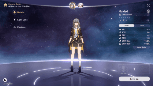 E0S0 Hanami build scherm in Honkai Star Rail