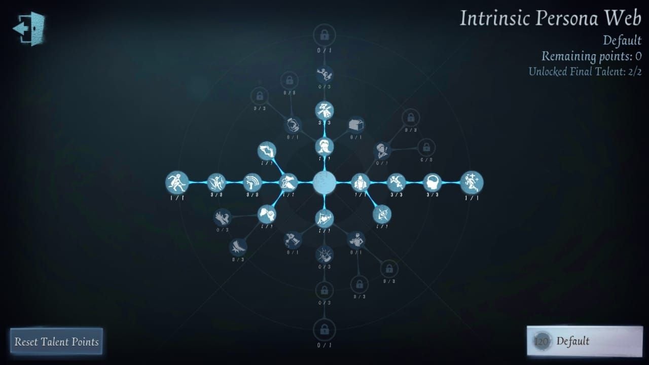 Identity V Intrinsic Persona Web interface showing talent point allocation system