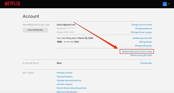 コード入力ボックスが表示されたNetflixの公式コード適用ウェブページ