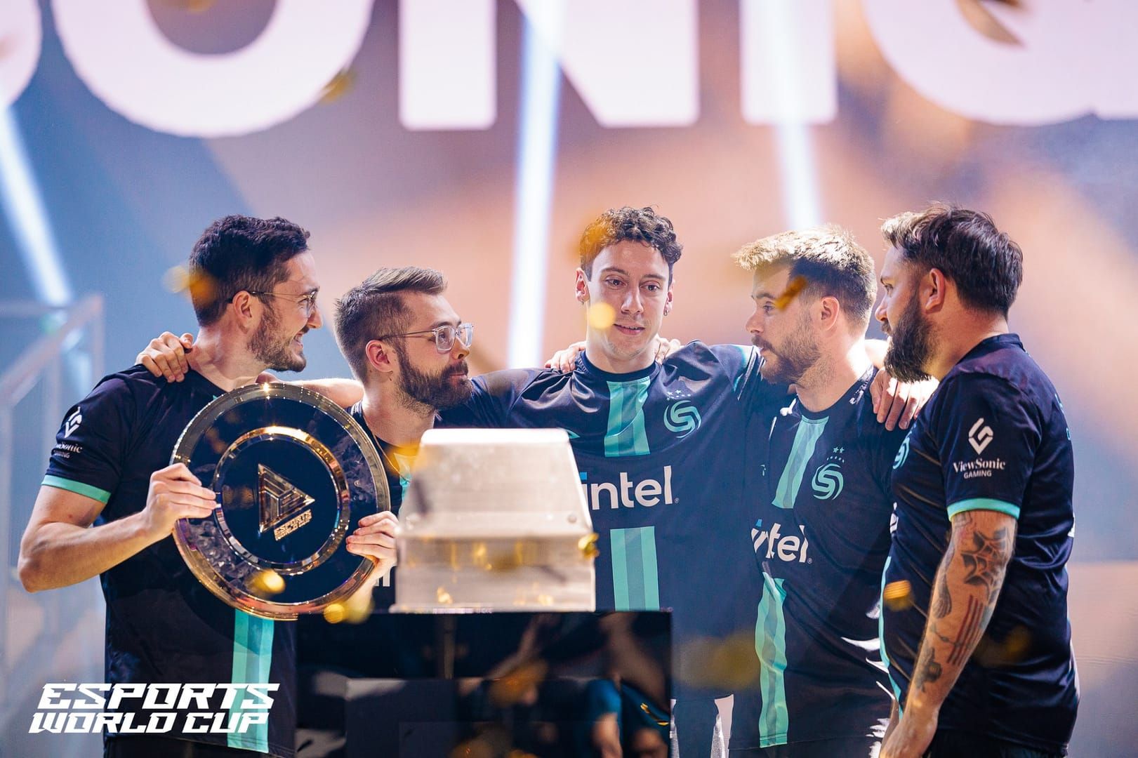 PUBG Mobile World Cup champions celebrating victory on stage