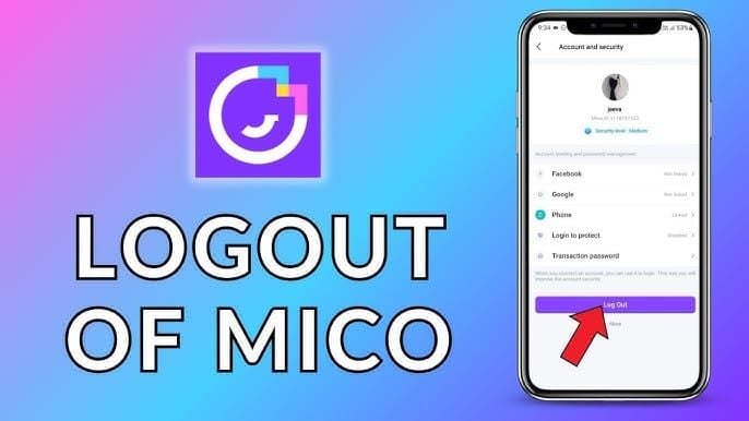 MICO Live app interface showing Profile Settings Logout option for troubleshooting coin delivery issues