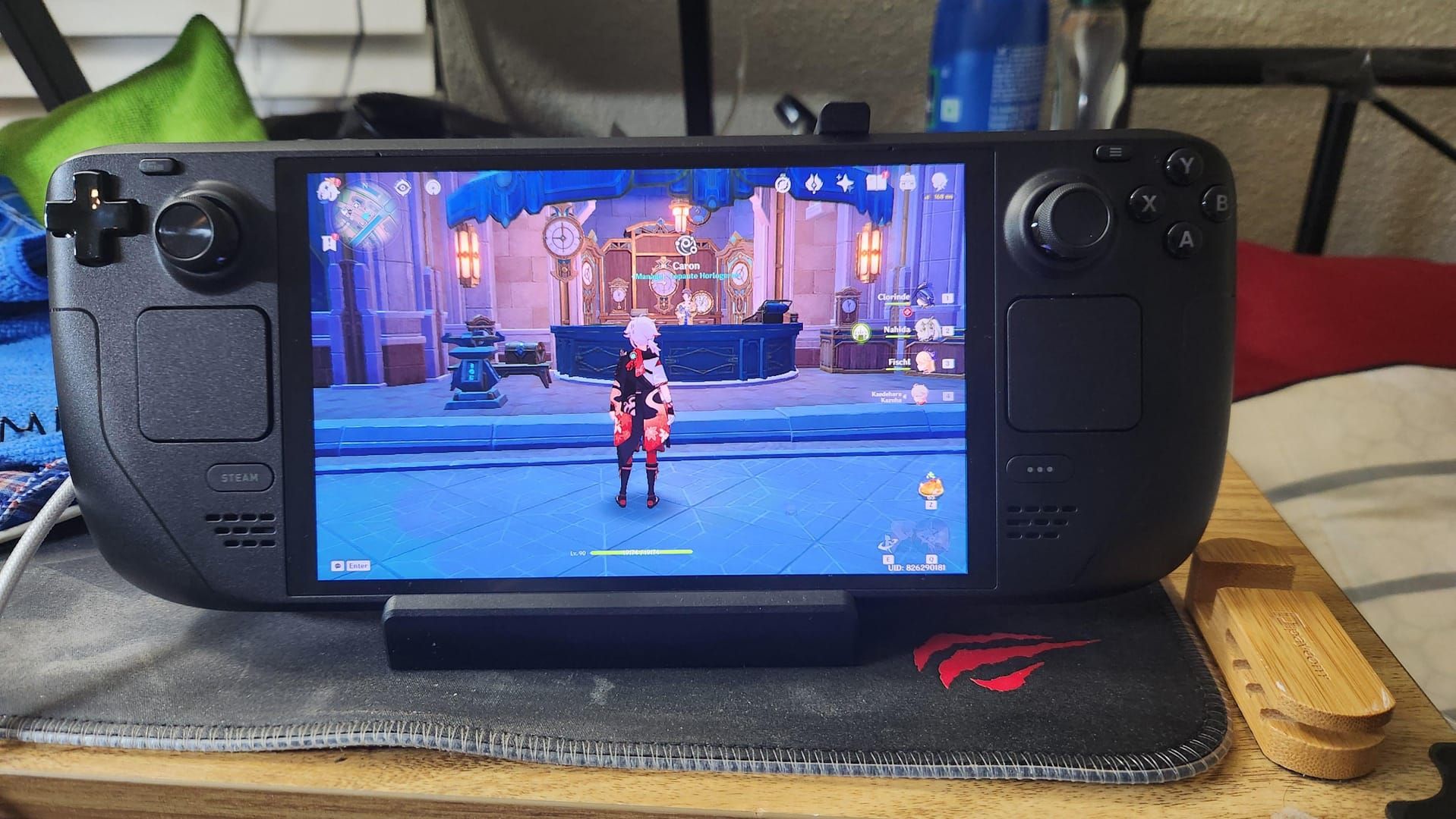 Genshin Impact gameplay screenshot on Steam Deck showing portable gaming alternative to Nintendo Switch