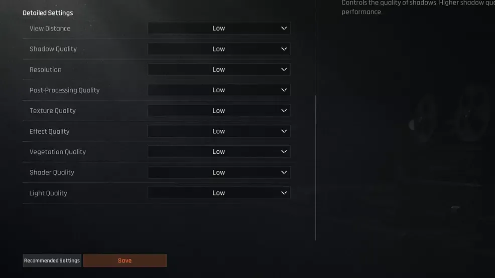 Arena Breakout Infinite graphics settings interface with optimization options