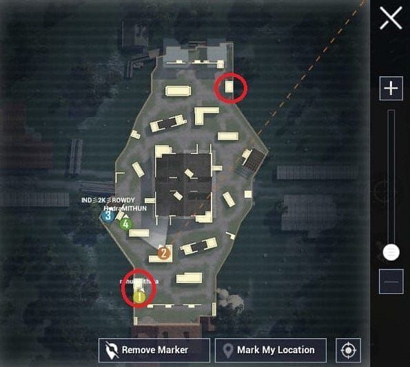 PUBG Mobile Arena Warehouse map layout for Team Deathmatch mode