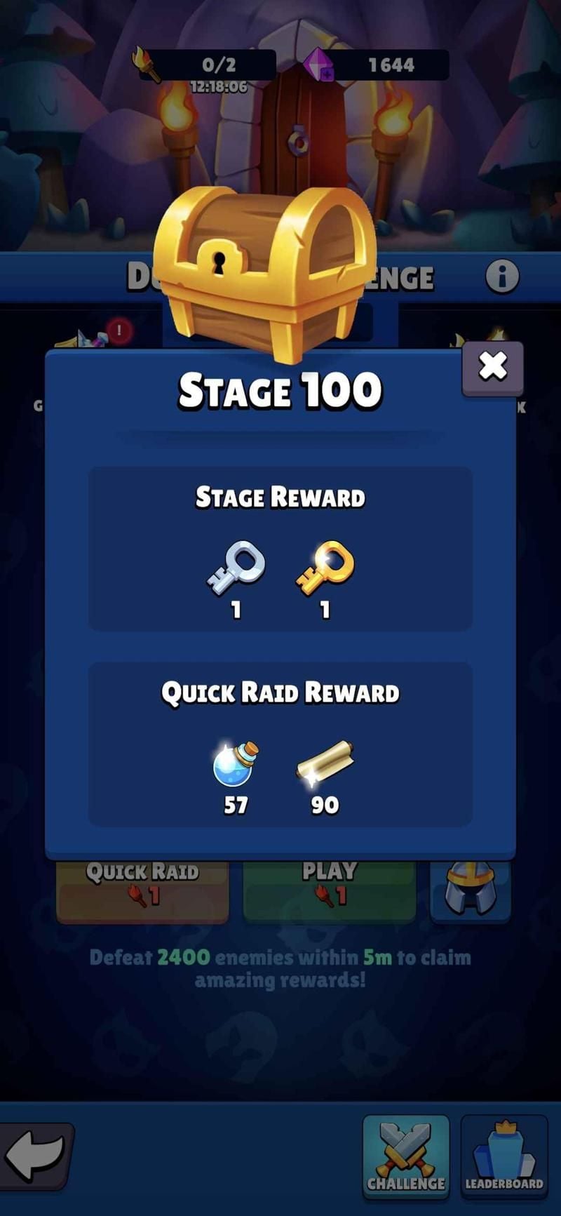 Tampilan kemenangan dungeon Hero GO dengan drop artefak ganda