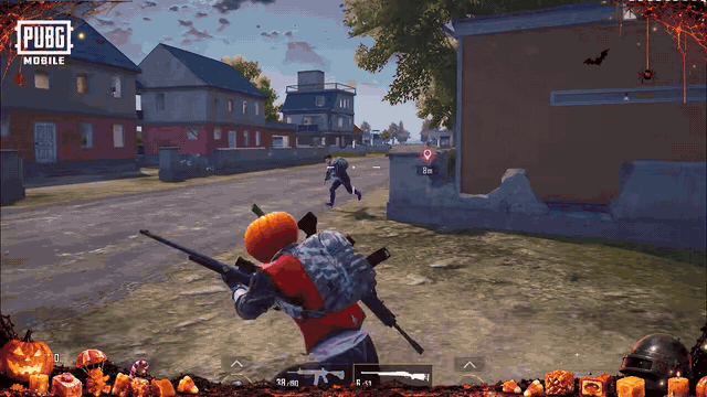 Gameplay du Projet de bonbons d'Halloweek avec des joueurs à tête de citrouille et l'invite Lâchez les bonbons ou tirez