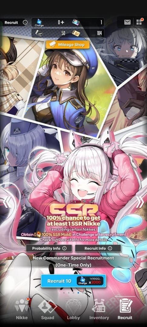 واجهة راية التجنيد الخاص في Goddess of Victory NIKKE مع متتبع الأميال الذهبية