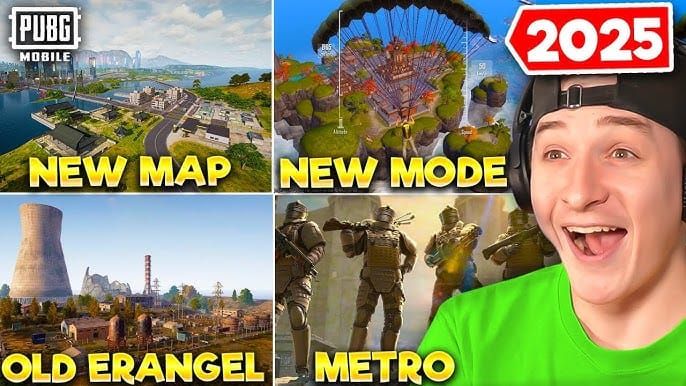 Comparación de mapas de Erangel de PUBG Mobile mostrando las actualizaciones de ángulos de arena de 2025