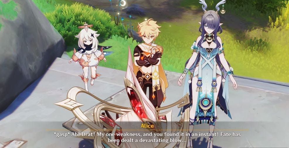 Genshin Impact Snowtrace mini-game screenshot showing coin collection gameplay in snowy Dragonspine environment