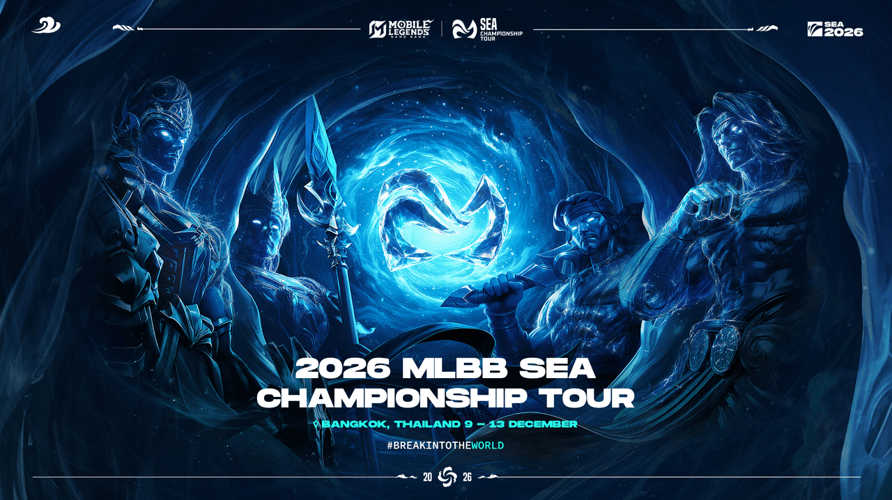 Grafică promoțională oficială pentru 2026 MLBB SEA Championship Tour din Bangkok, 9-13 decembrie