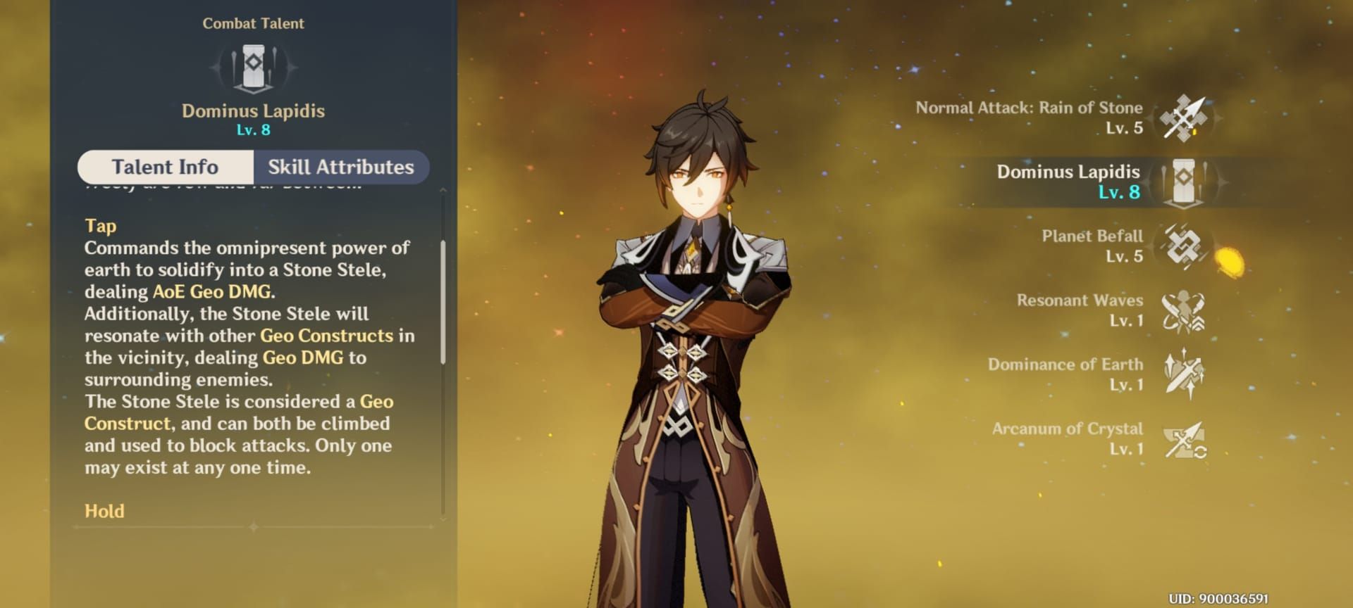 Zhongli's Jade Shield skill interface showing HP scaling mechanics