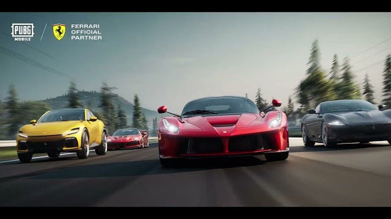 PUBG Mobile x Ferrari alineación en el juego: Purosangue, LaFerrari, Roma y SF90 en la carretera del campo de batalla